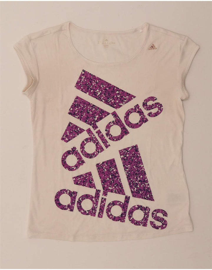 ADIDAS Womens Climalite Graphic T-Shirt Top UK 12/14 Medium White Vintage Adidas and Second-Hand Adidas from Messina Hembry 