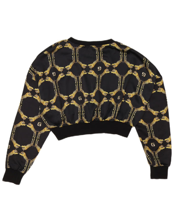 Gaelle Womens Crop Sweatshirt Pullover UK 10 Small Black Animal Print