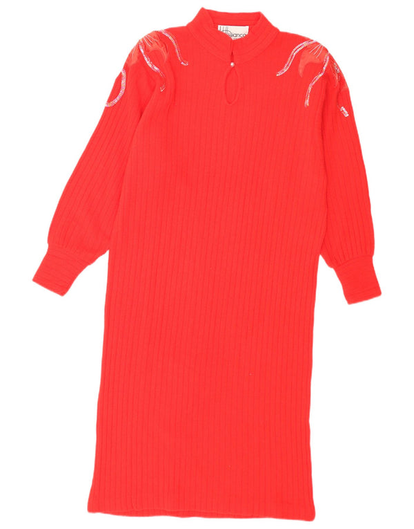 Nelly Bianco Damen Langarm-Pulloverkleid IT 48 XL Rot geblümtes Angora