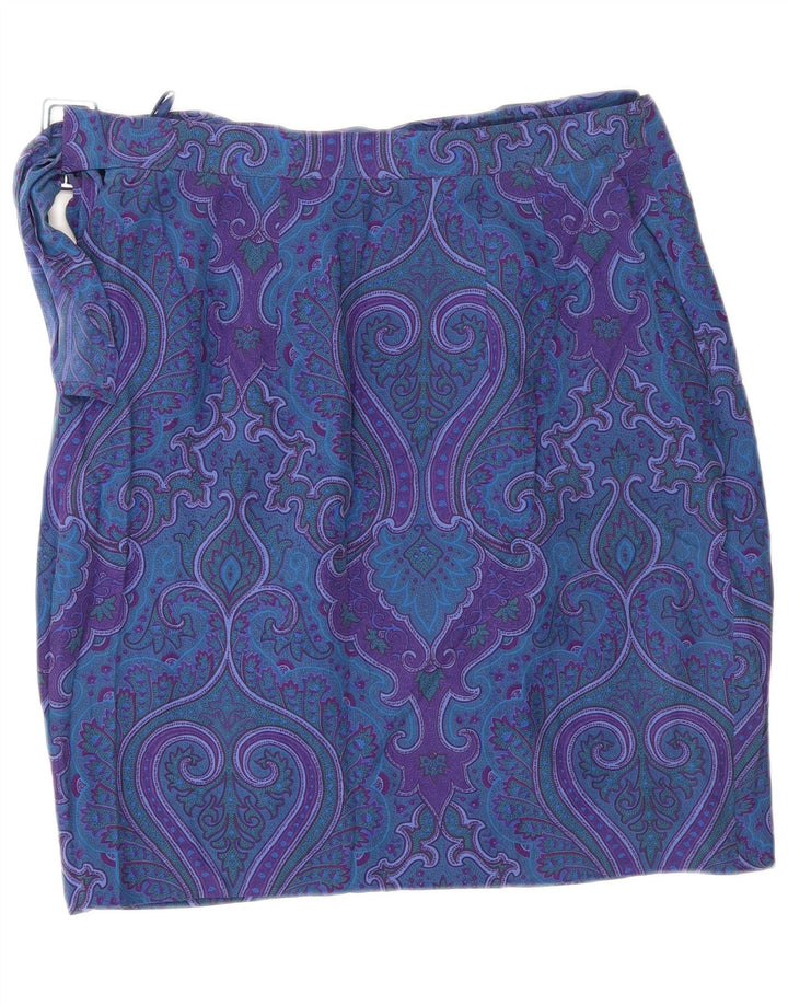 VINTAGE Damen Wickelrock EU 40 Medium W30 Blaue Paisley-Seide