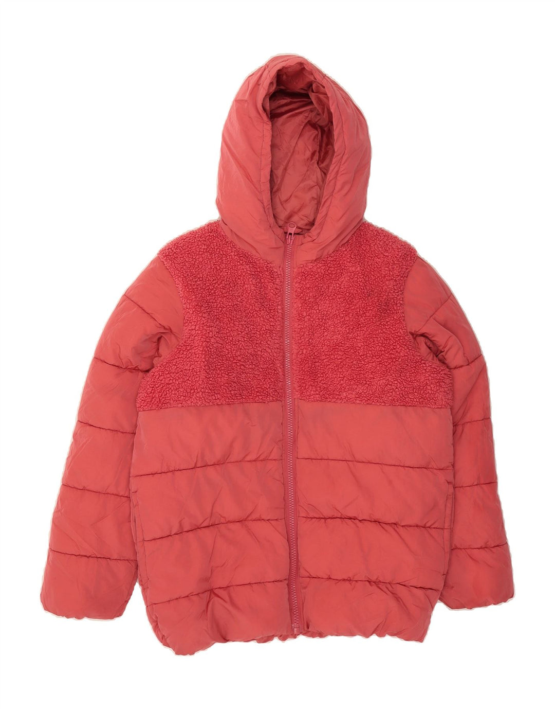 BENETTON Boys Hooded Padded Jacket 13-14 Years 3XL Pink Polyester Vintage Benetton and Second-Hand Benetton from Messina Hembry 