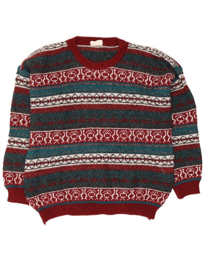 Vintage Herren-Pullover mit U-Boot-Ausschnitt, groß, mehrfarbig, Fair-Isle-Wolle