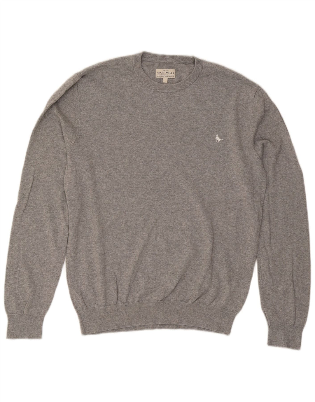 Jack Wills Herren-Pullover mit Rundhalsausschnitt, Größe L, aus grauer Baumwolle