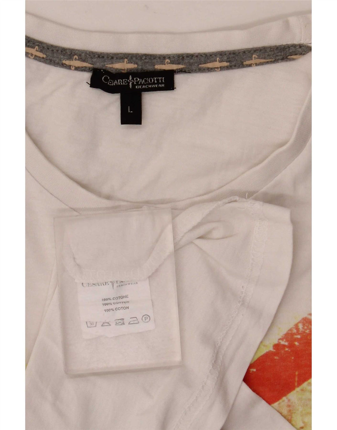 Cesare Paciotti Herren-T-Shirt mit Grafik, Größe L, aus weißer Baumwolle