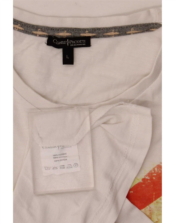 Cesare Paciotti Herren-T-Shirt mit Grafik, Größe L, aus weißer Baumwolle