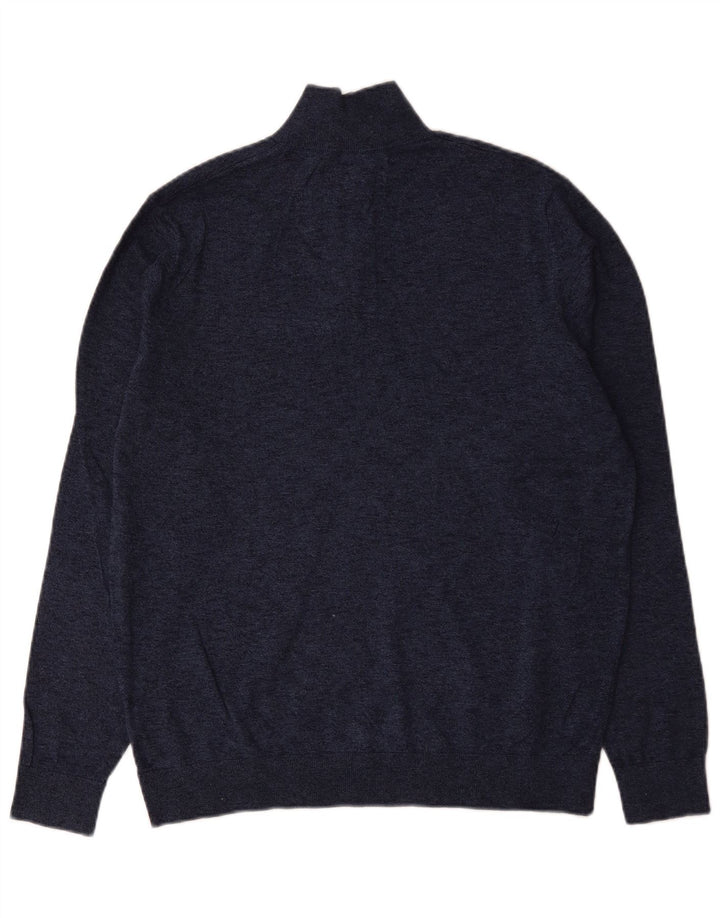 Marks & Spencer Herren-Pullover mit Reißverschluss am Hals, groß, marineblau gesprenkelte Baumwolle