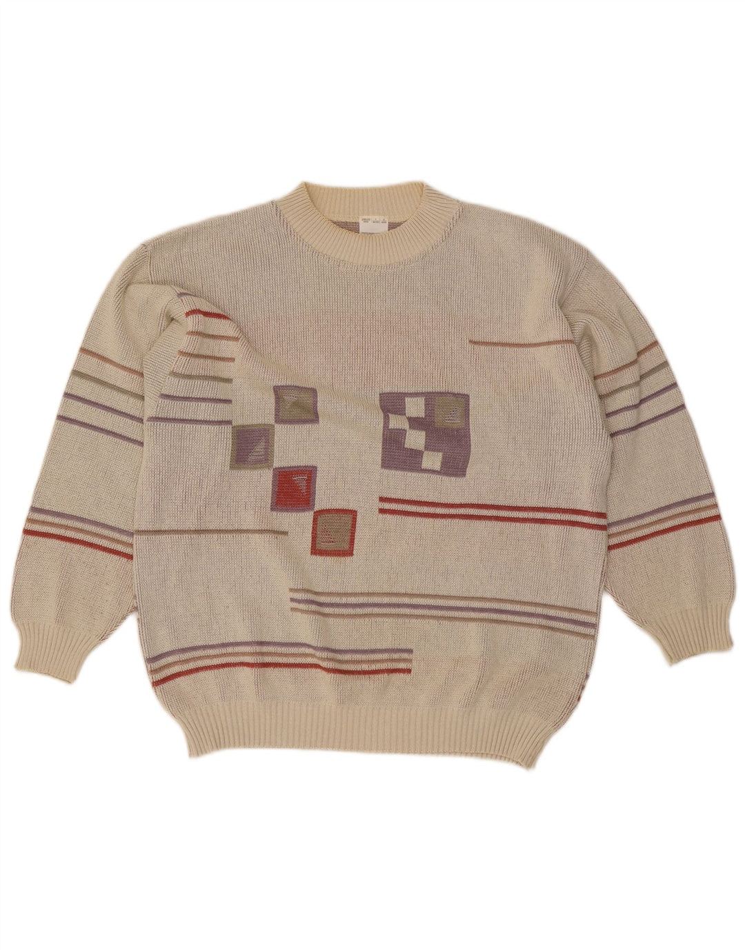 Vintage Herren Pullover mit Rundhalsausschnitt IT 48/50 Mittelgrau Geometrisch