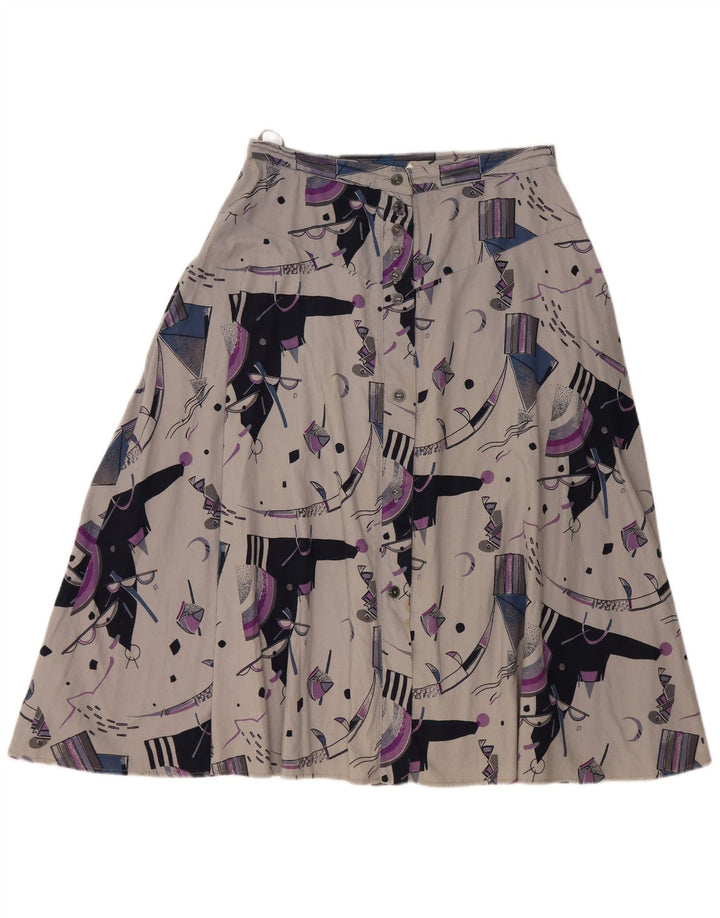 VINTAGE Damen A-Linien-Rock mit hoher Taille, W32, groß, grau, geometrisch