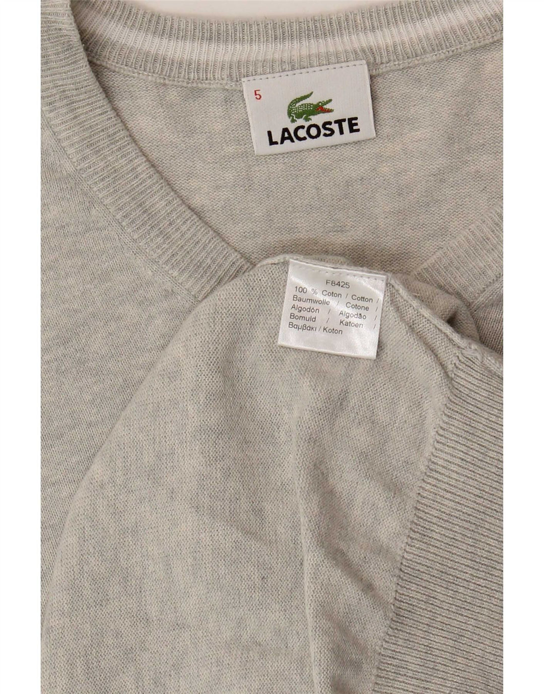 Lacoste Herren-Pullover mit V-Ausschnitt, Größe 5, große grau gefleckte Baumwolle