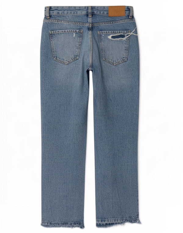 Zara Damen High Rise Distressed Straight Jeans EU 34 2XS W24 L27 Blau