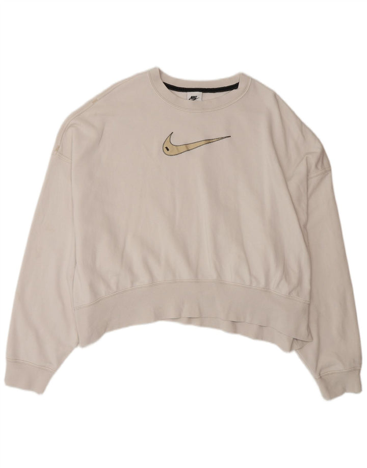 NIKE Damen-Sweatshirt mit übergroßem Crop-Grafikmotiv, Gr. 16, Weiß