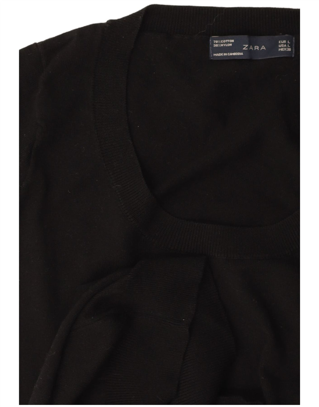 ZARA Damen Crop Short Sleeve Boat Neck Pullover Pullover UK 14 Large Schwarz