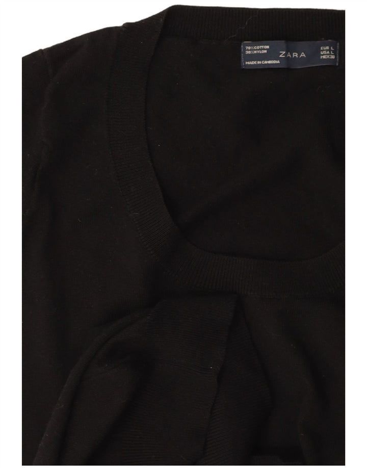 ZARA Damen Crop Short Sleeve Boat Neck Pullover Pullover UK 14 Large Schwarz