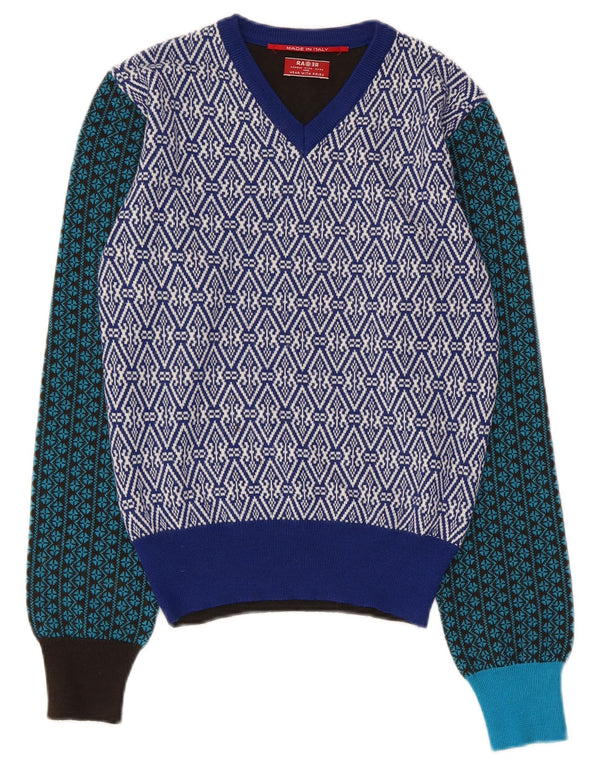 Vintage Damen V-Ausschnitt Pullover Pullover UK 14 Medium Mehrfarbig Patchwork