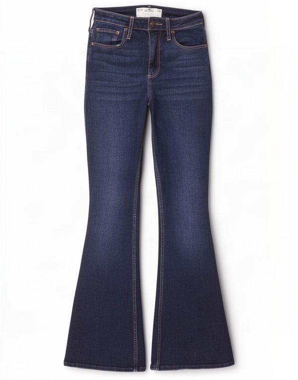 Hollister Womens Curvy High Rise Flared Jeans W26 L32 Navy Blue Cotton