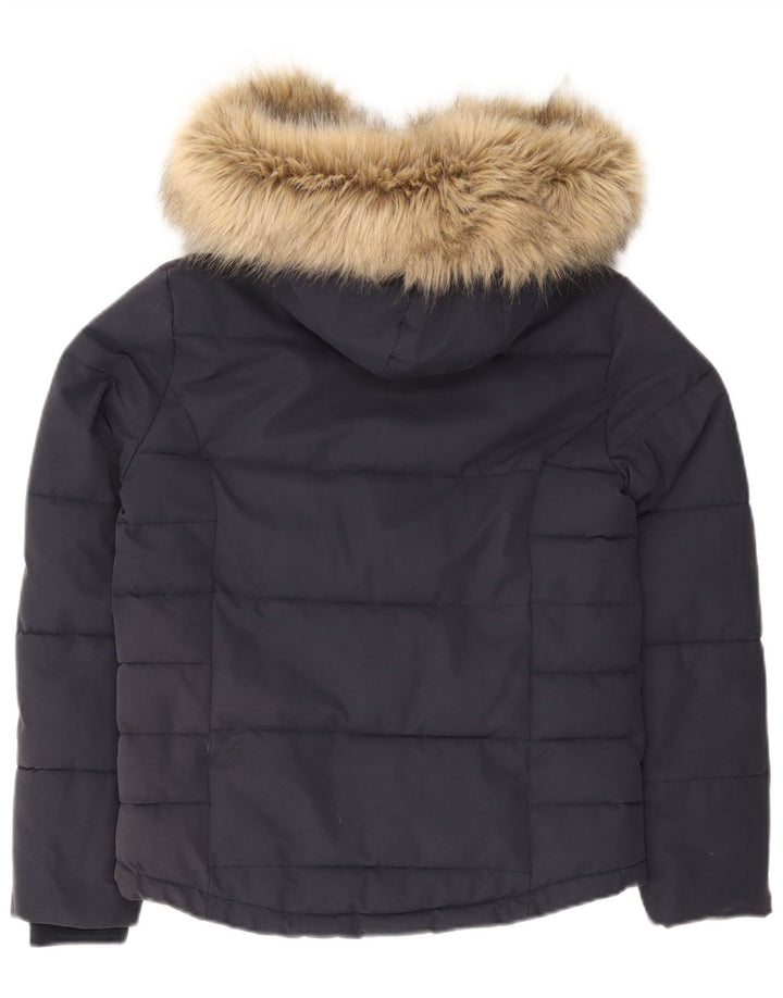 Jack Wills Wattierte Damenjacke mit Kapuze, Gr. 8, Marineblau