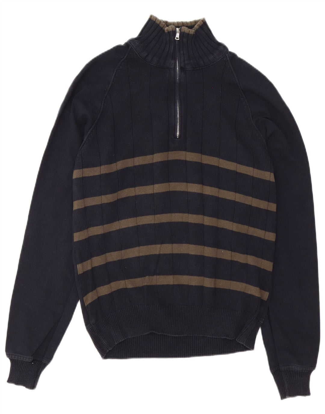 Zara Herren-Pullover mit Reißverschluss am Hals, mittleres Marineblau gestreift