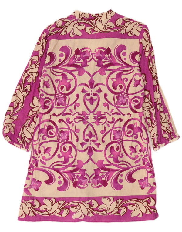 Zara Damen-Hemdkleid mit 3/4-Ärmeln, UK-Größe 12, mittelrosa, geblümtes Leinen