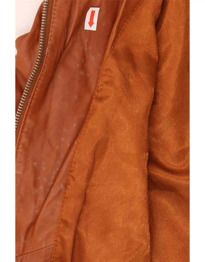 MAURITIUS Womens Crop Leather Jacket EU 36 Small Brown Polyester Vintage Mauritius and Second-Hand Mauritius from Messina Hembry 