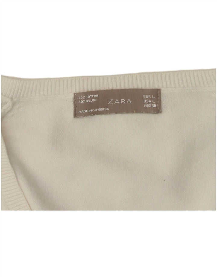 ZARA Damen-Pullover mit V-Ausschnitt, Gr. 40, Größe L, Weiß