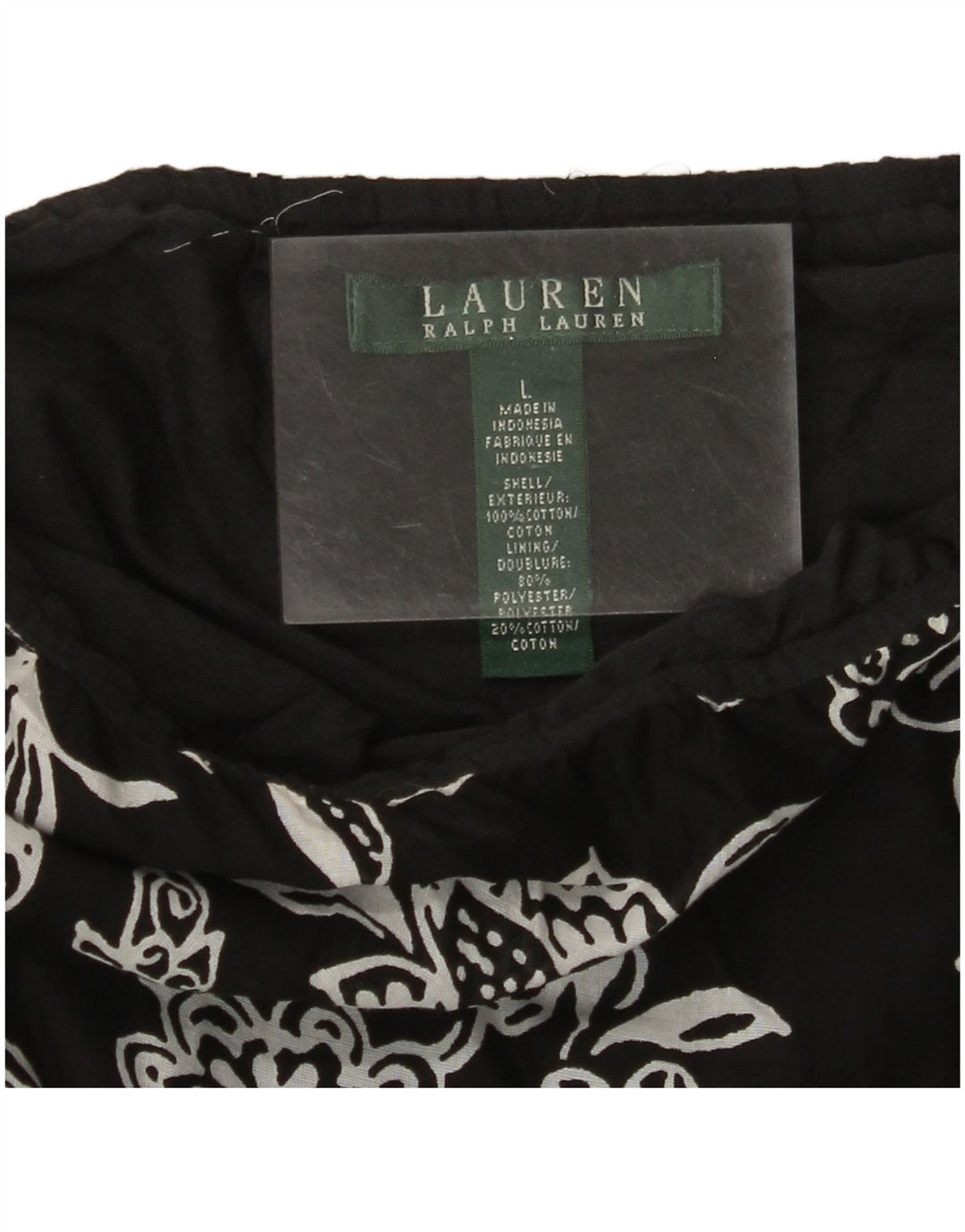 RALPH LAUREN Damen-Stufenrock, Größe L, W34, schwarze Baumwolle mit Blumenmuster