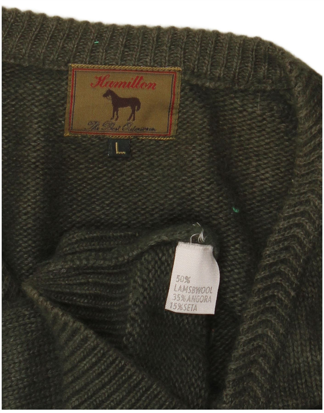 HAMILTON Herren-Pullover mit V-Ausschnitt, groß, khakifarbene Lammwolle