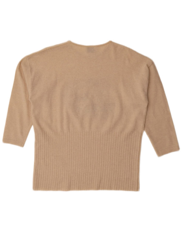 Vintage Damen Pullover mit grafischem 3/4-Ärmeln und Rundhalsausschnitt, UK 20 2XL Beige