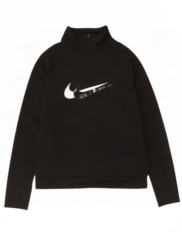 Nike Damen Dri Fit Graphic Zip Neck Sweatshirt Pullover UK 6 XS Schwarz