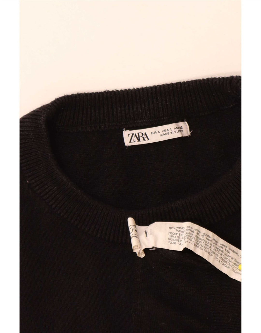 Zara Herren-Pullover mit Rundhalsausschnitt, groß, aus schwarzer Baumwolle