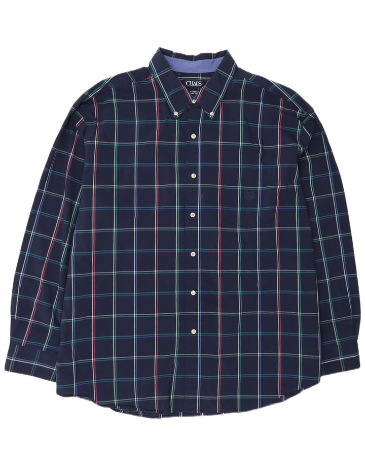Chaps Herren-Stretchhemd 3XL, marineblau, kariert, Baumwolle