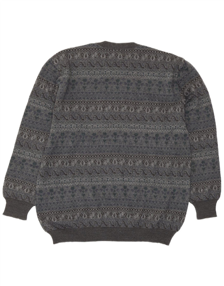 Rinaldi Herren-Pullover mit Rundhalsausschnitt, groß, graue Fair-Isle-Wolle