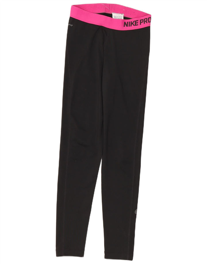 Nike Damen Dri Fit Leggings UK 8 Small Schwarz Colourblock Polyester
