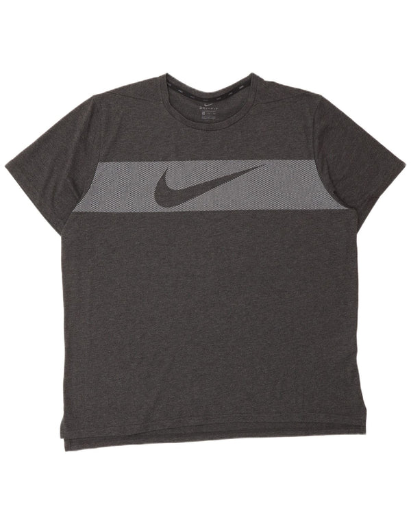 NIKE Herren Dri Fit Graphic T-Shirt Top 2XL Grau Nadelstreifen Baumwolle