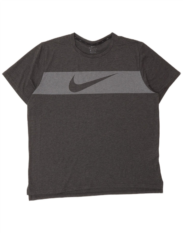 NIKE Herren Dri Fit Graphic T-Shirt Top 2XL Grau Nadelstreifen Baumwolle