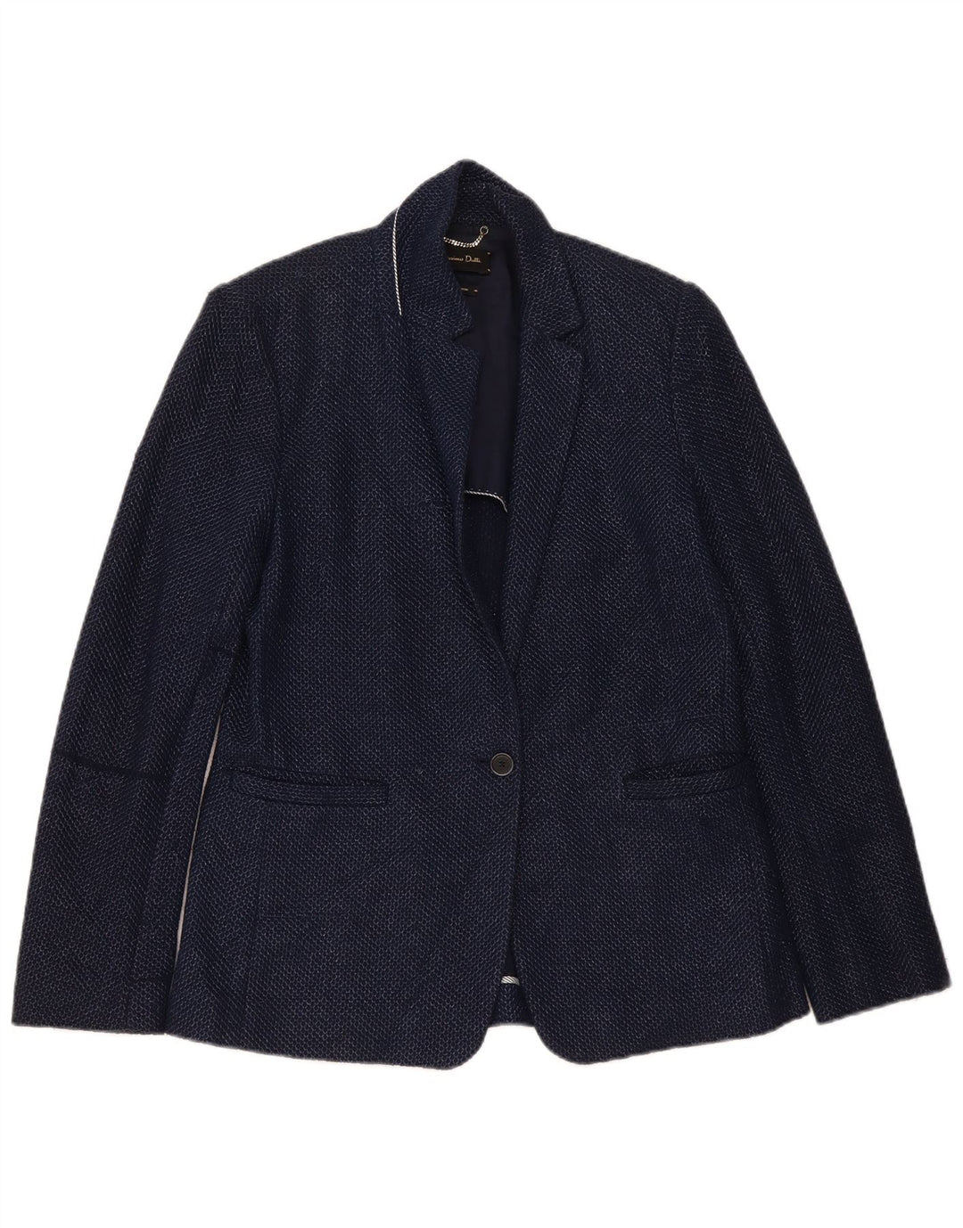 Massimo Dutti Damen-Blazerjacke mit 1 Knopf, EU 40, mittelmarineblaue Baumwolle