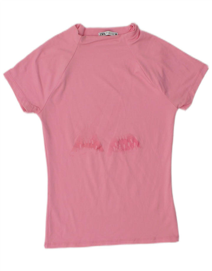 Zara Damen T-Shirt mit Grafik, Gr. 8, Rosa
