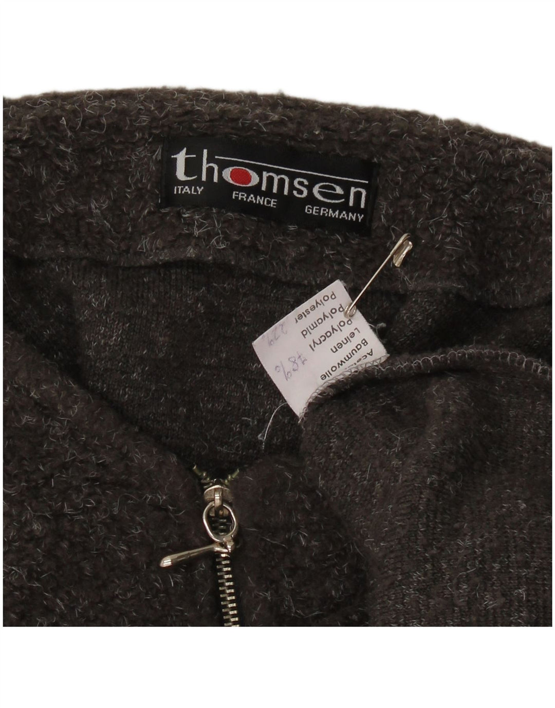 VINTAGE Damen Übergroßer Pullover mit U-Boot-Ausschnitt, UK 14, Mittelgrau