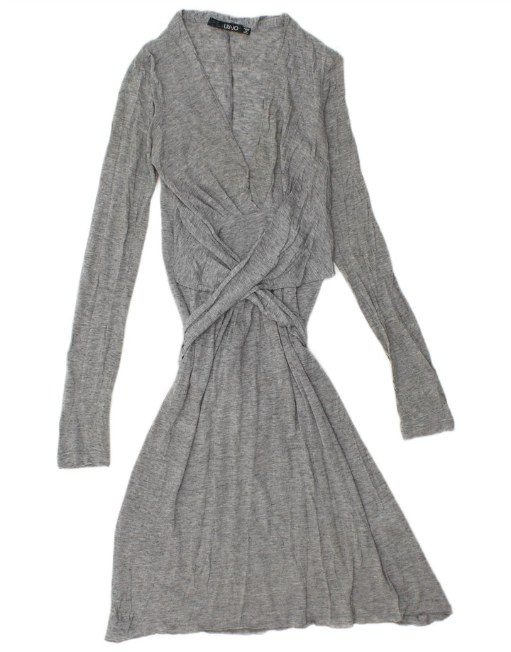 Liu Jo Damen-Langarm-A-Linien-Kleid mit Bindeband vorne IT 40 Small Grau meliert