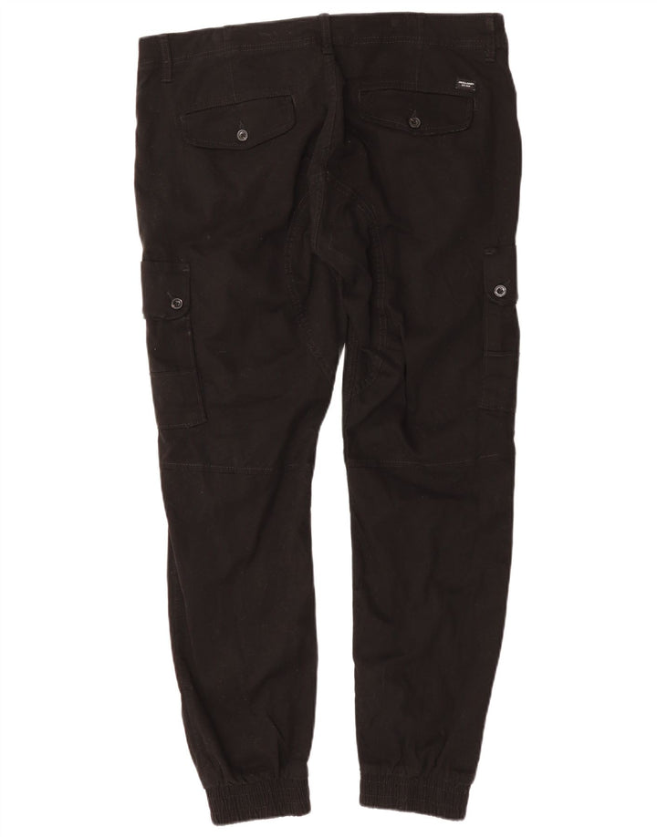 JACK & JONES Herren Tapered Jogger Cargohose W36 L29 Schwarze Baumwolle