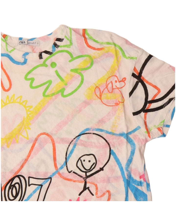 ZARA Damen Crop Oversize Graphic T-Shirt Top UK 10 Small Mehrfarbig