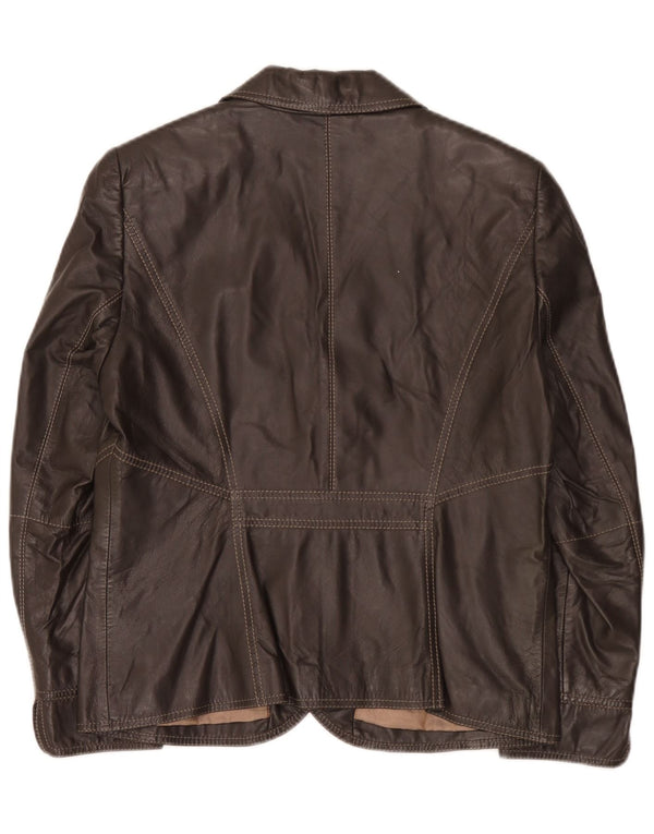 Vintage Damen 3 Knopf Leder Blazer Jacke UK 14 Mittelbraun
