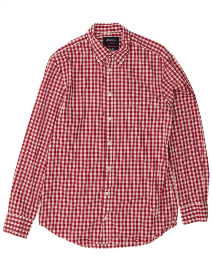 Charles Tyrwhitt Herren-Hemd mit extra schmaler Passform, mittelrote Gingham-Baumwolle