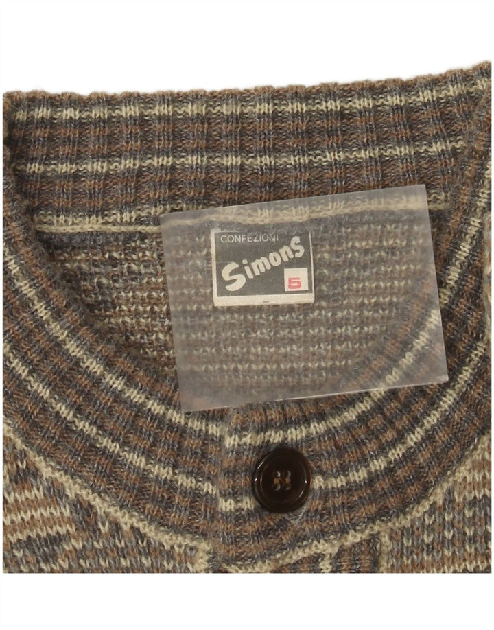 Vintage Herren Cardigan Pullover Mittelgrau Fair Isle Wolle