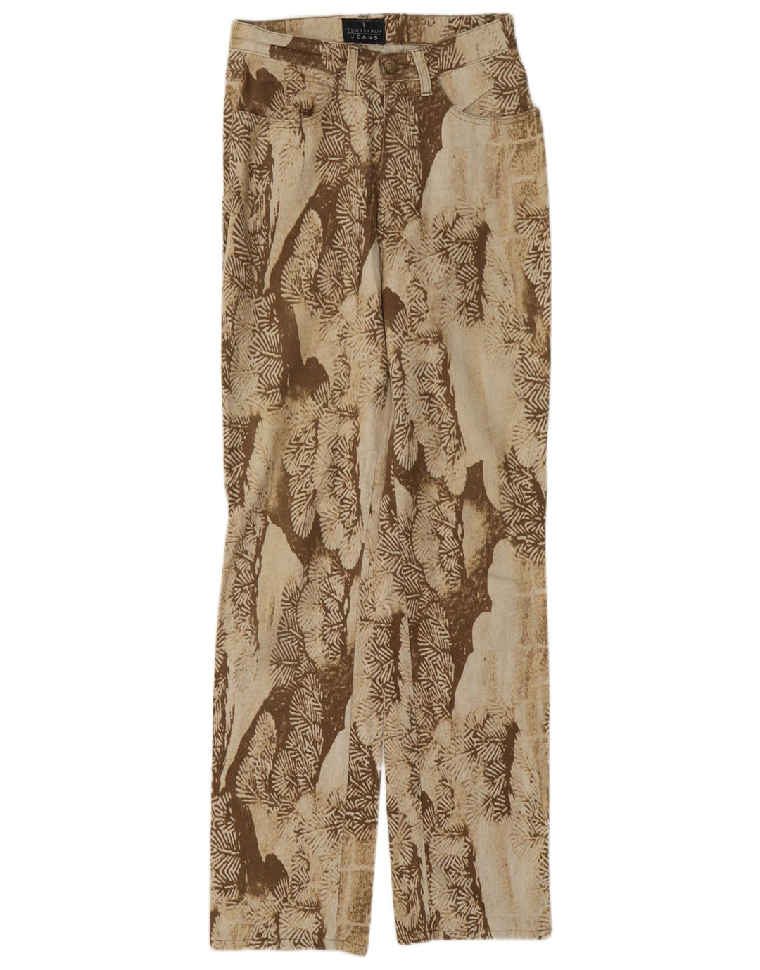 Trussardi Damen-Freizeithose mit abstraktem Muster, gerade, W26, L31, Beige