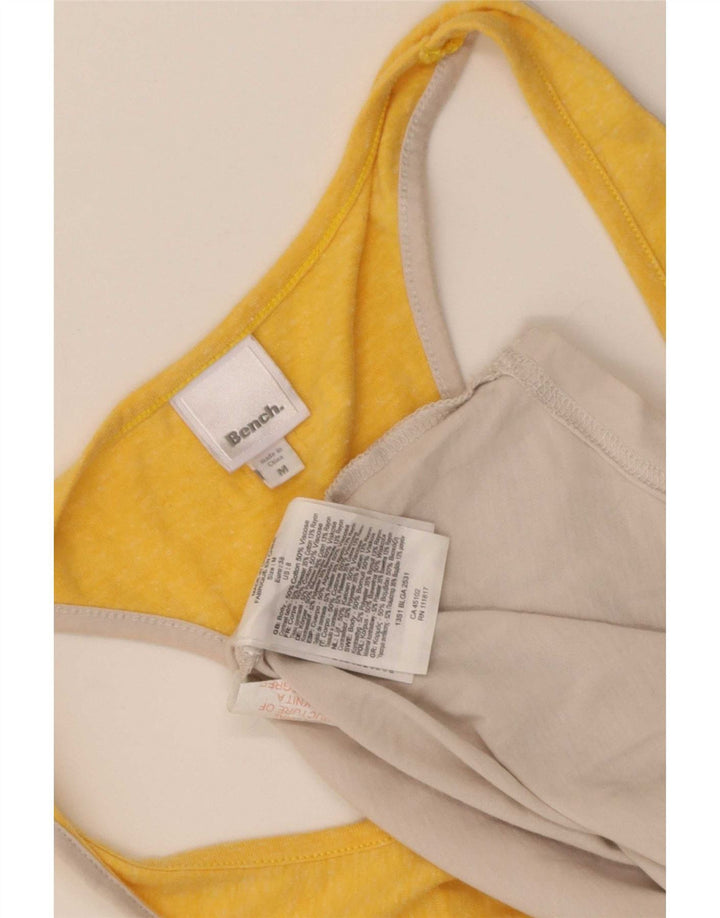 Bench Damen-Trägershirt UK 12 Mittelgelbe Colourblock-Baumwolle
