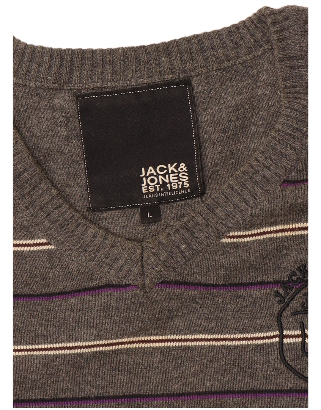 Jack & Jones Herren-Pullover mit grafischem V-Ausschnitt, groß, grau gestreift