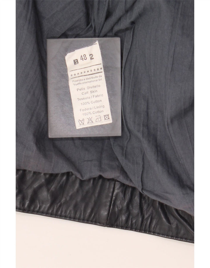 Vintage Herren-Leder-Bikerjacke IT 48 Mittelgraues Colourblock-Leder