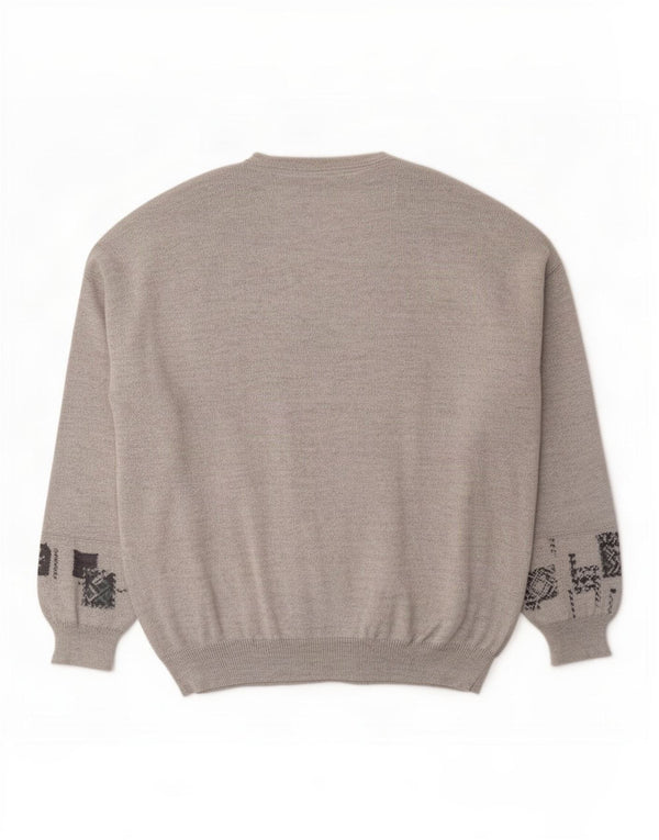 Bueckle Herren-Pullover mit V-Ausschnitt, EU 60 5XL, graue geometrische Schurwolle