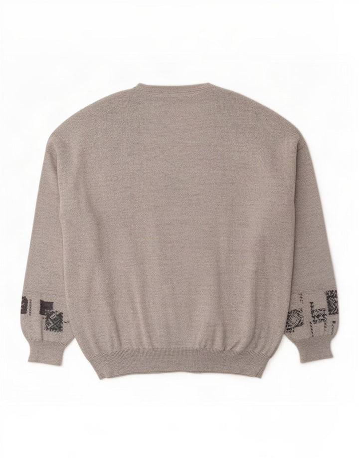 Bueckle Herren-Pullover mit V-Ausschnitt, EU 60 5XL, graue geometrische Schurwolle