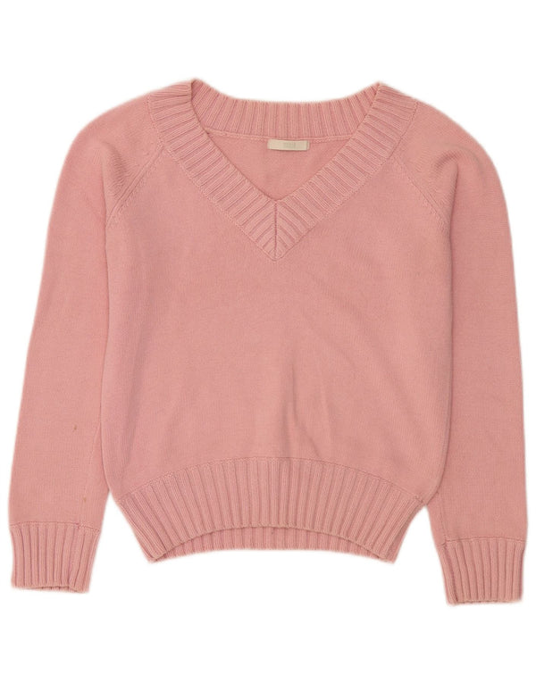 Marks & Spencer Damen Crop V-Ausschnitt Pullover Pullover UK 8 Small Rosa Baumwolle